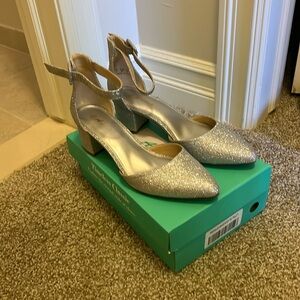 Timeless Classic Silver Block Heel Shoes